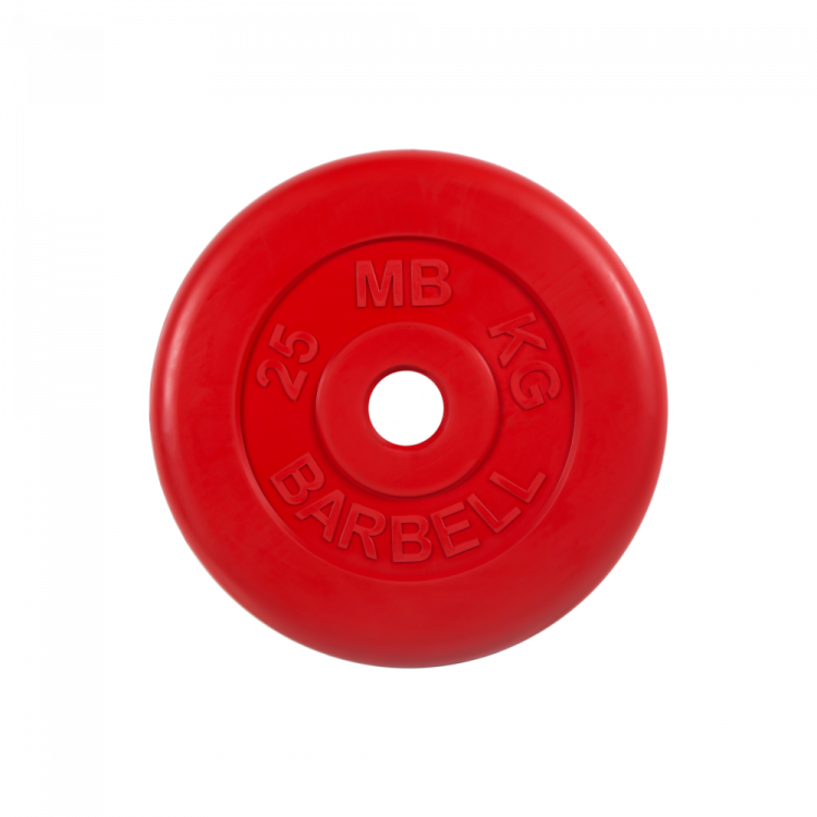 Диск обрезиненный, красный, 50 мм, 25 кг MB Barbell