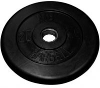 Диск обрезиненный, чёрного цвета, 50 мм, 20 кг, MB Barbell