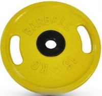 Диск обрезиненный, жёлтый, евро-классик с ручками, 15 кг MB Barbell