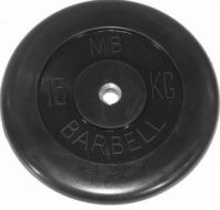 Диск обрезиненный, чёрного цвета, 31 мм, 15 кг MB Barbell