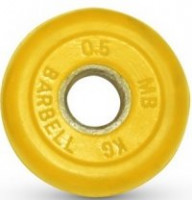 Диск обрезиненный, жёлтый, 26 мм, 0,5 кг, MB Barbell