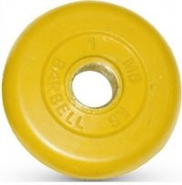 Диск обрезиненный, жёлтый, 26 мм, 1 кг, MB Barbell