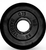 Диск обрезиненный, чёрного цвета, 26 мм, 0,75 кг, MB Barbell